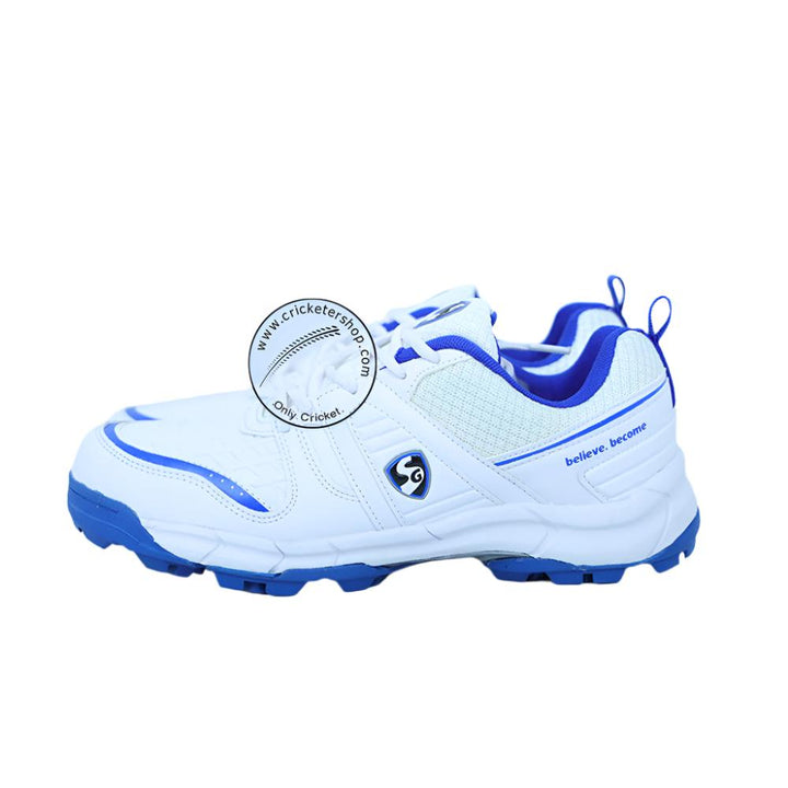 SG Steadler 6.0 Cricket Shoes White Royal Blue Size @ Side View