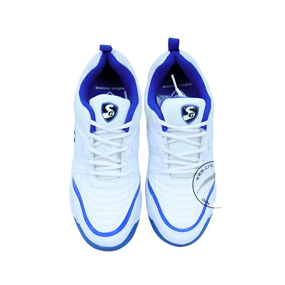 SG Steadler 6.0 Cricket Shoes White Royal Blue Size @ Top View