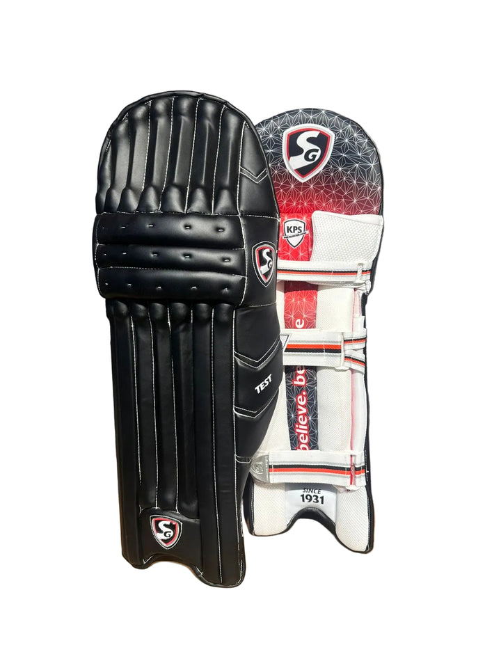 SG Test Black Colored Cricket Batting Leg Guard Pads Mens@front view