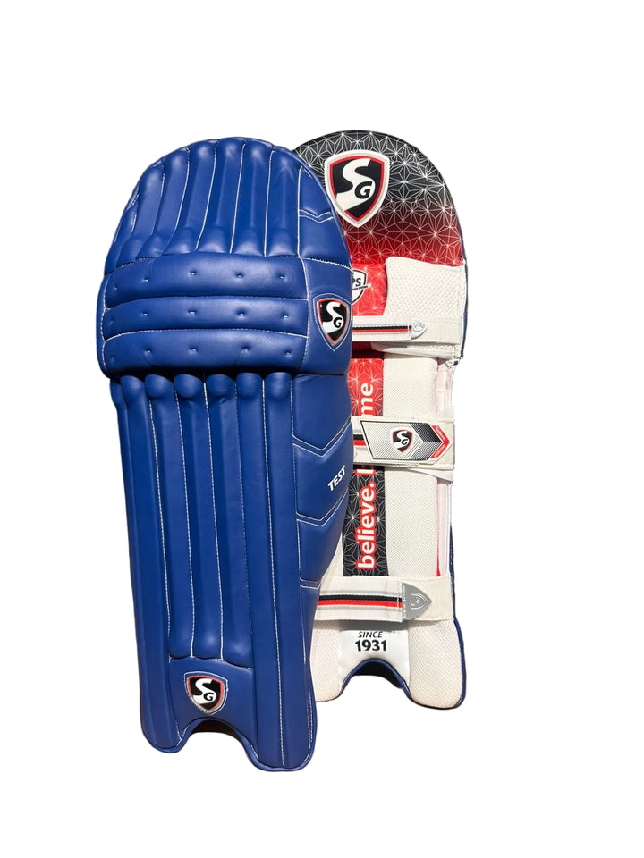 SG Test Royal Blue Colored Cricket Batting Leg Guard Pads Mens@front view