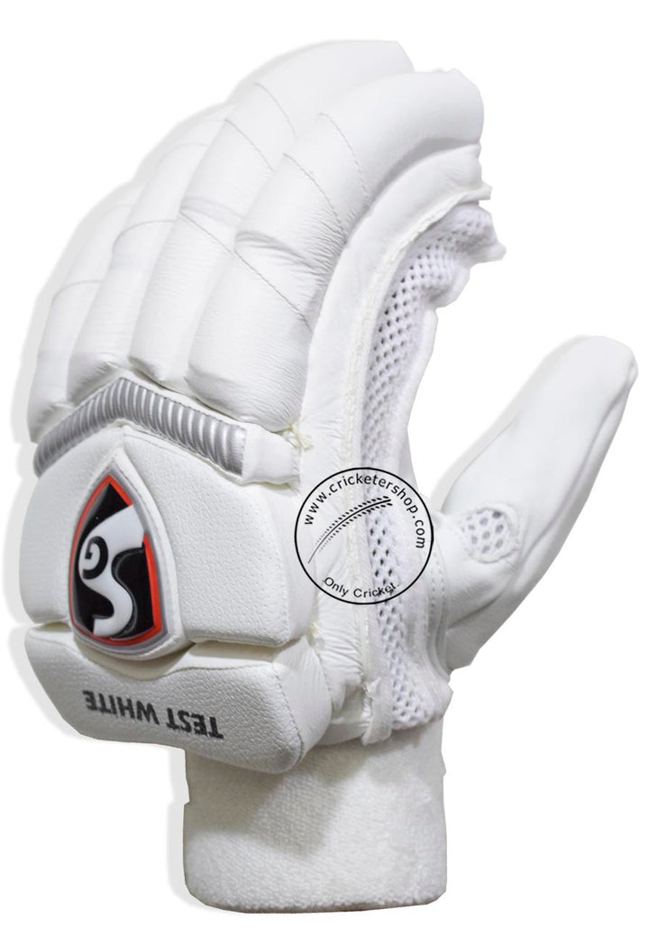 SG Test White Cricket Batting Gloves Mens Size Right and Left Handed @ Left Back View