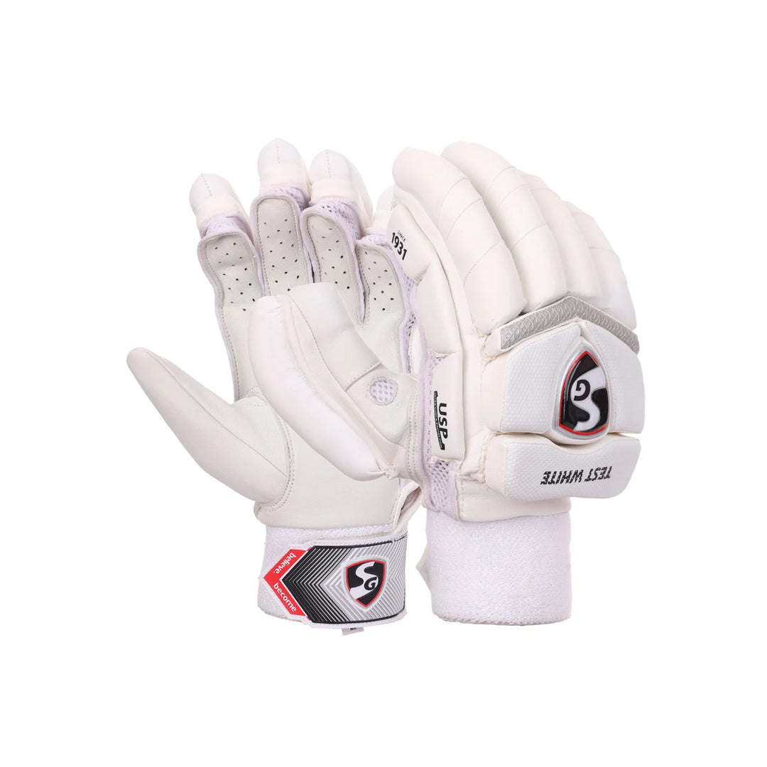 SG Test White Cricket Batting Gloves Mens Size@front view