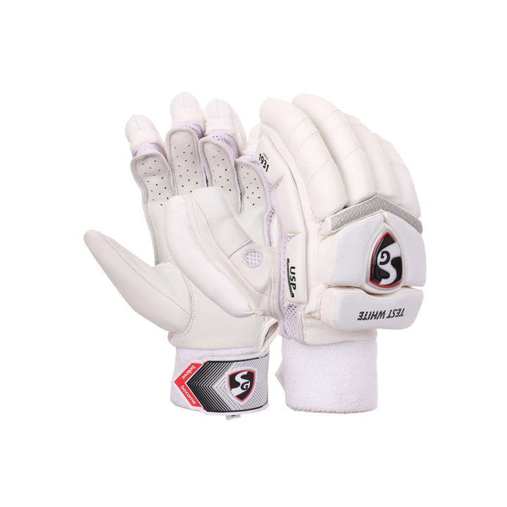 SG Test White Cricket Batting Gloves Mens Size@front view
