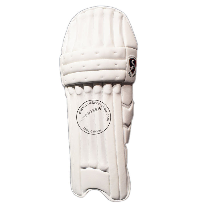 SG Test White Cricket Batting Leg Guard Pads Mens and Junior Sizes Right and Left Handed @Front View