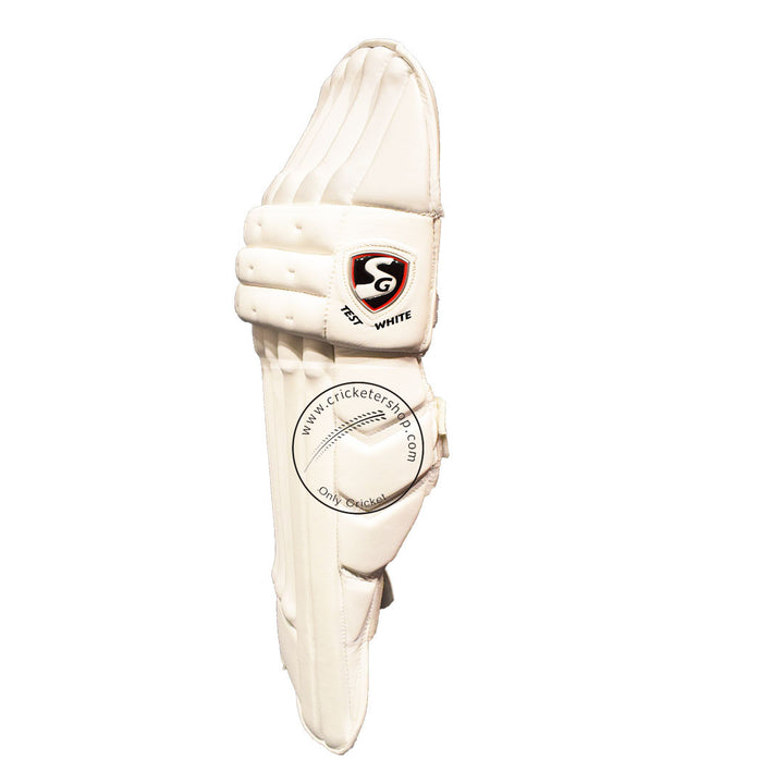 SG Test White Cricket Batting Leg Guard Pads Mens and Junior Sizes Right and Left Handed @Side View