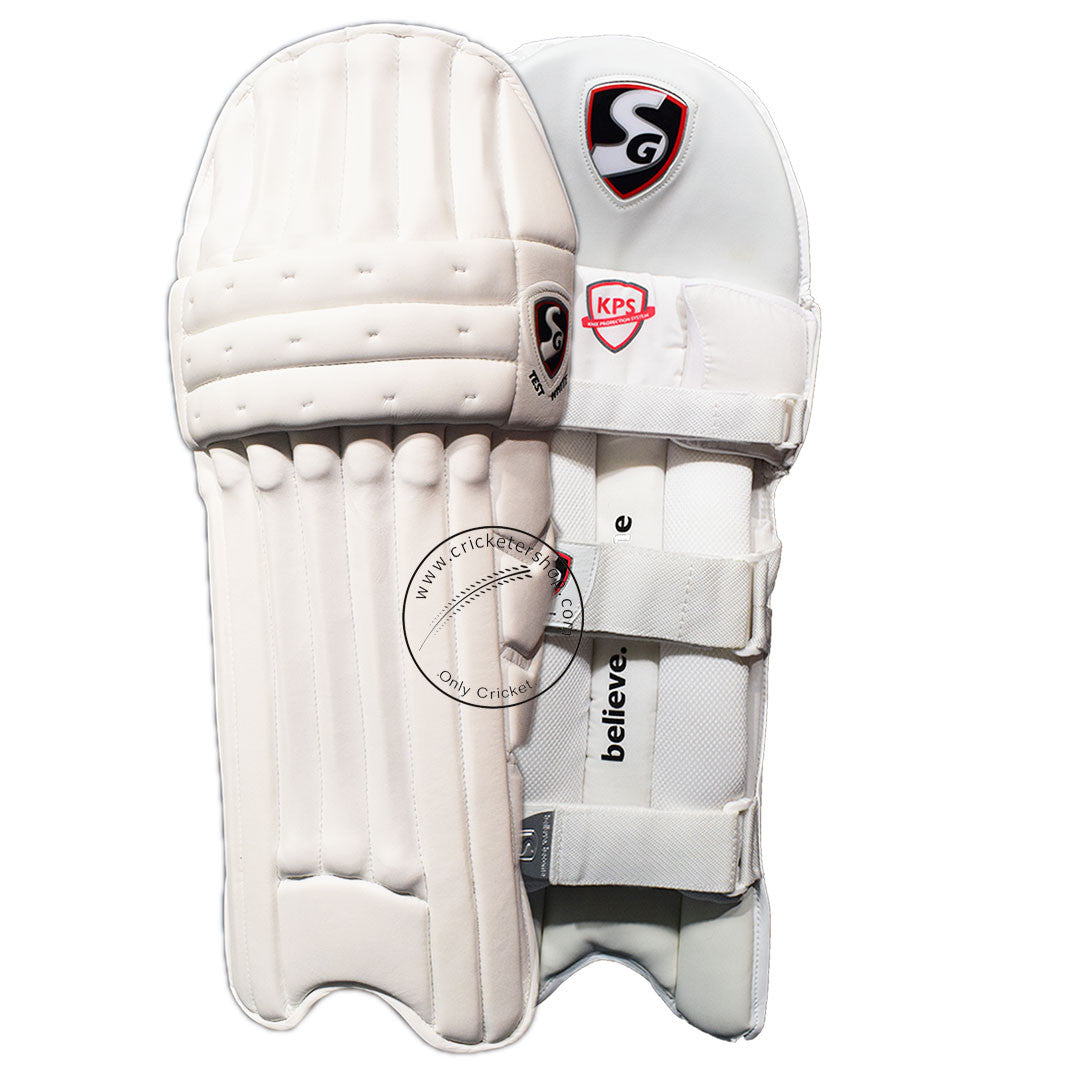 SG Test White Cricket Batting Leg Guard Pads Mens and Junior Sizes Right and Left Handed @Composite View