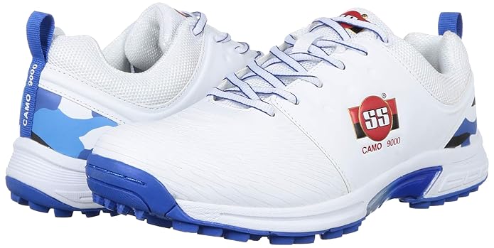 SS Camo 9000 Blue White Cricket Shoes @ Front View 2
