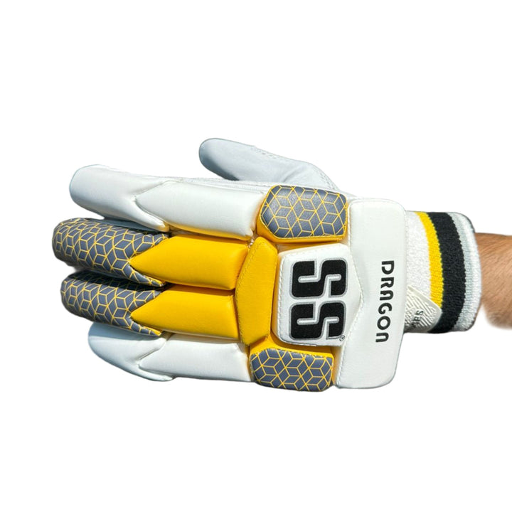 SS Dragon Cricket Batting Gloves Yellow/Black Mens Size@front view6