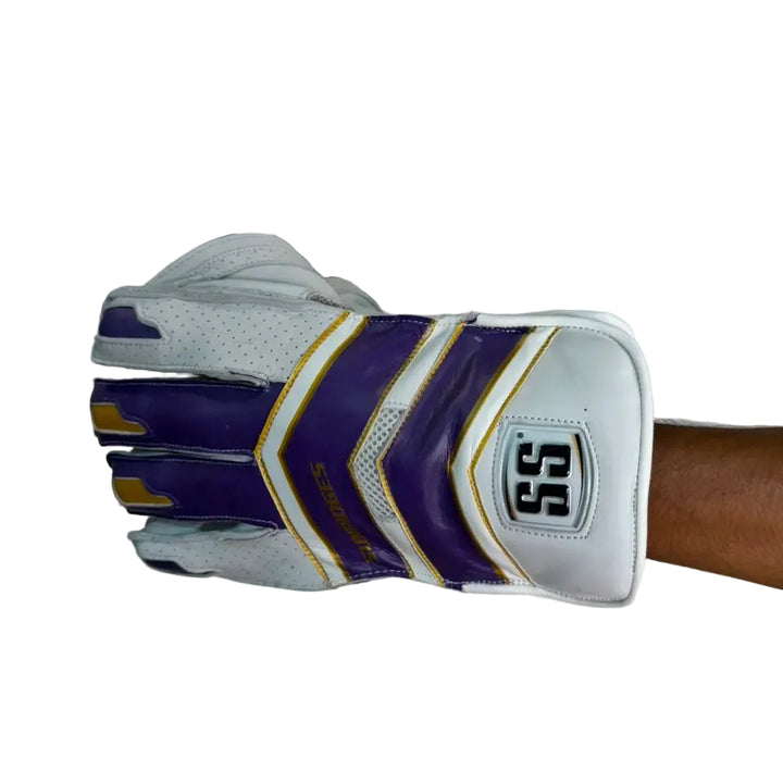 SS Falcon Cricket Wicket Keeping Gloves Mens Size @ Left Back View Purple