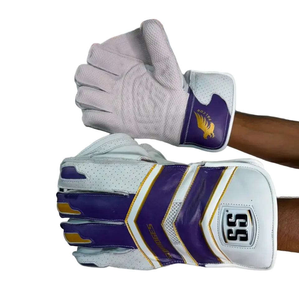 SS Falcon Cricket Wicket Keeping Gloves Mens Size @ Right Composite View Purple