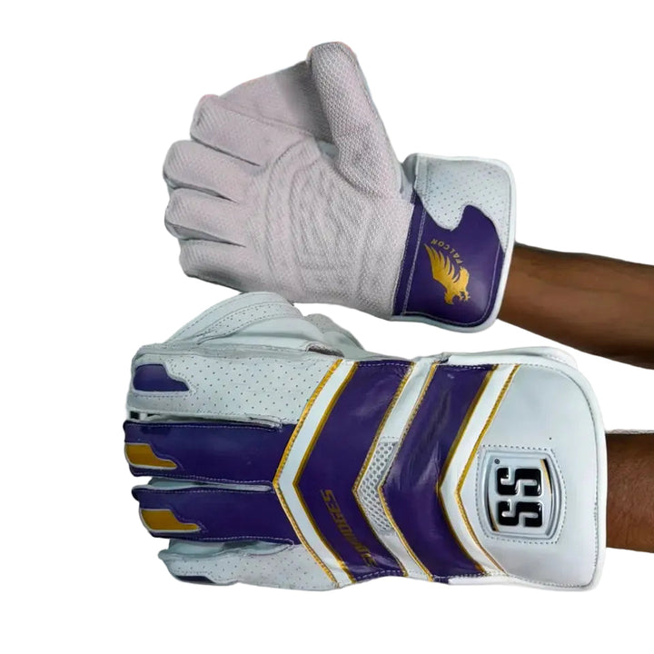 SS Falcon Cricket Wicket Keeping Gloves Mens Size @ Right Composite View Purple
