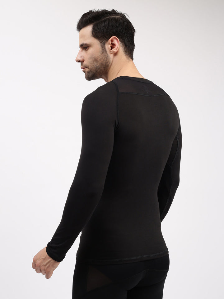 SS Full Sleeve Compression Skin Top Colour Black @ Back View 4
