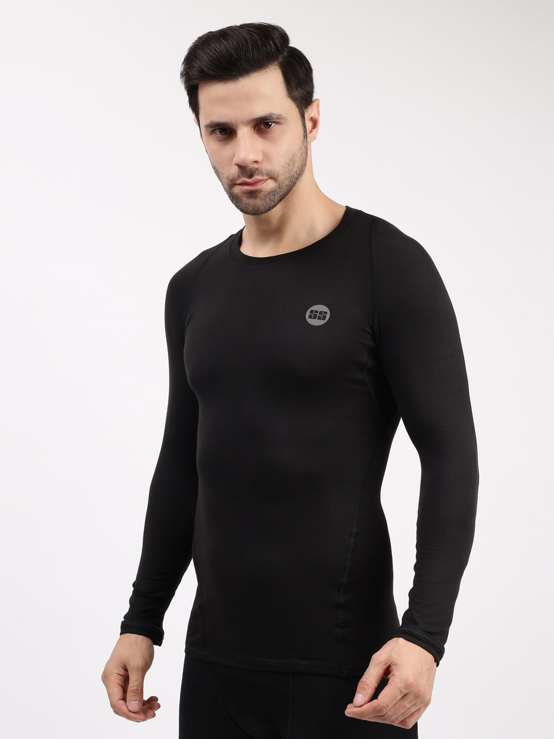SS Full Sleeve Compression Skin Top Colour Black @ Front View