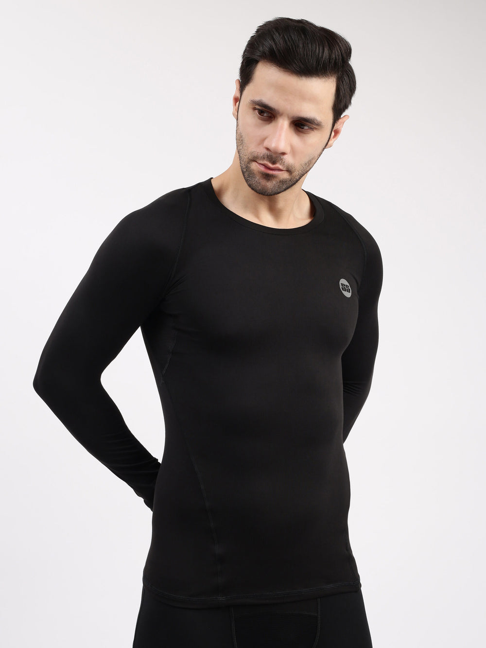 SS Full Sleeve Compression Skin Top Colour Black @ Front View 2
