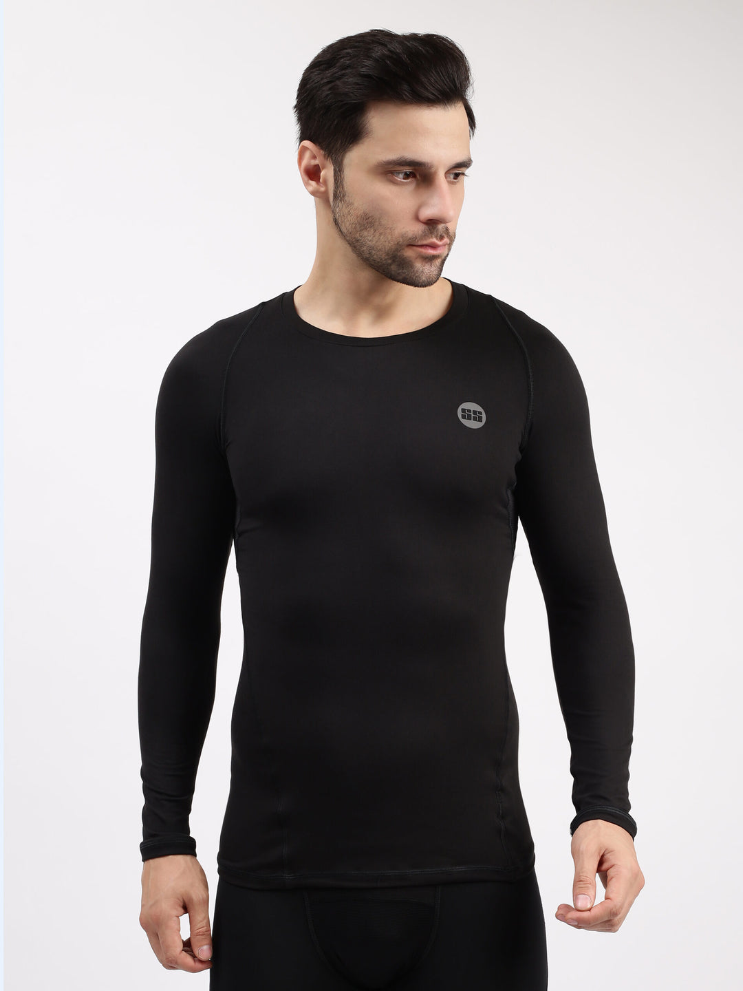 SS Full Sleeve Compression Skin Top Colour Black @ Front View 4
