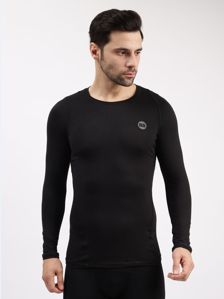 SS Full Sleeve Compression Skin Top Colour Black @ Front View 4