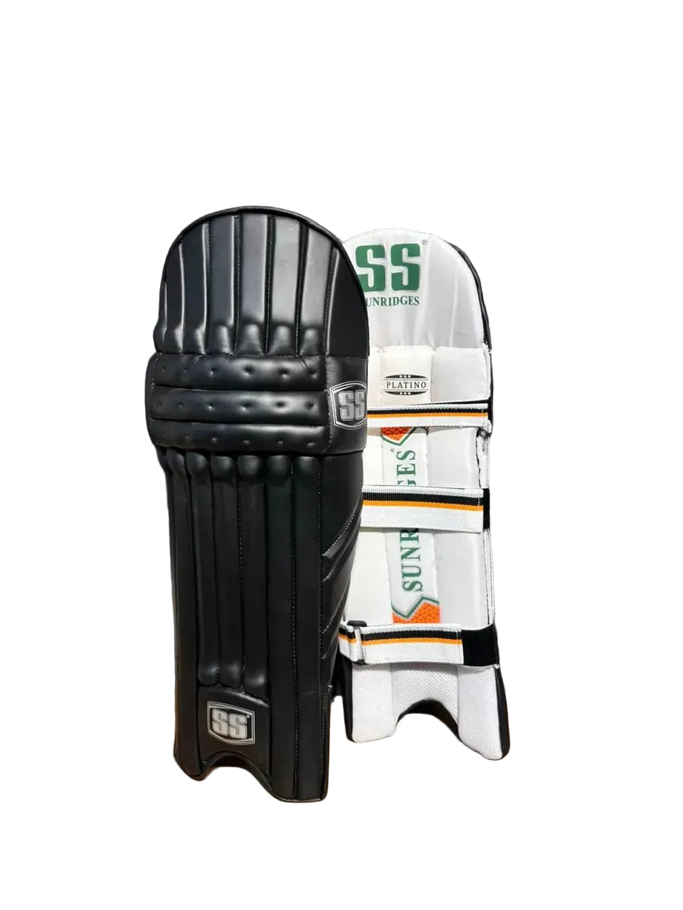 SS Platino Black Cricket Batting Leg Guard Pads Mens Size@front view