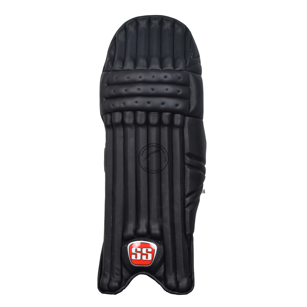 SS Players Black Coloured Cricket Batting Leg Guard Pads Mens Size @ Front View