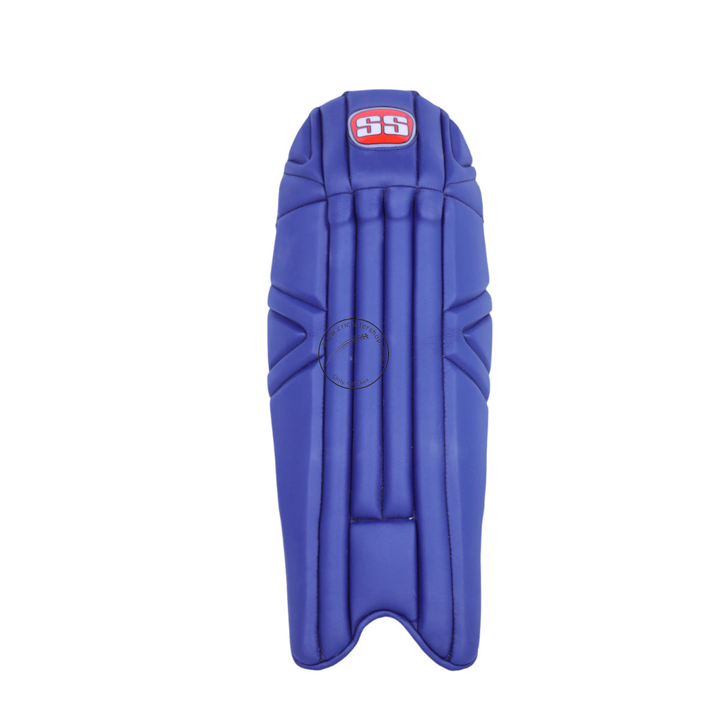 SS Players Series Navy Wicket Keeping Leg Guard Pads Mens Size @ Front View