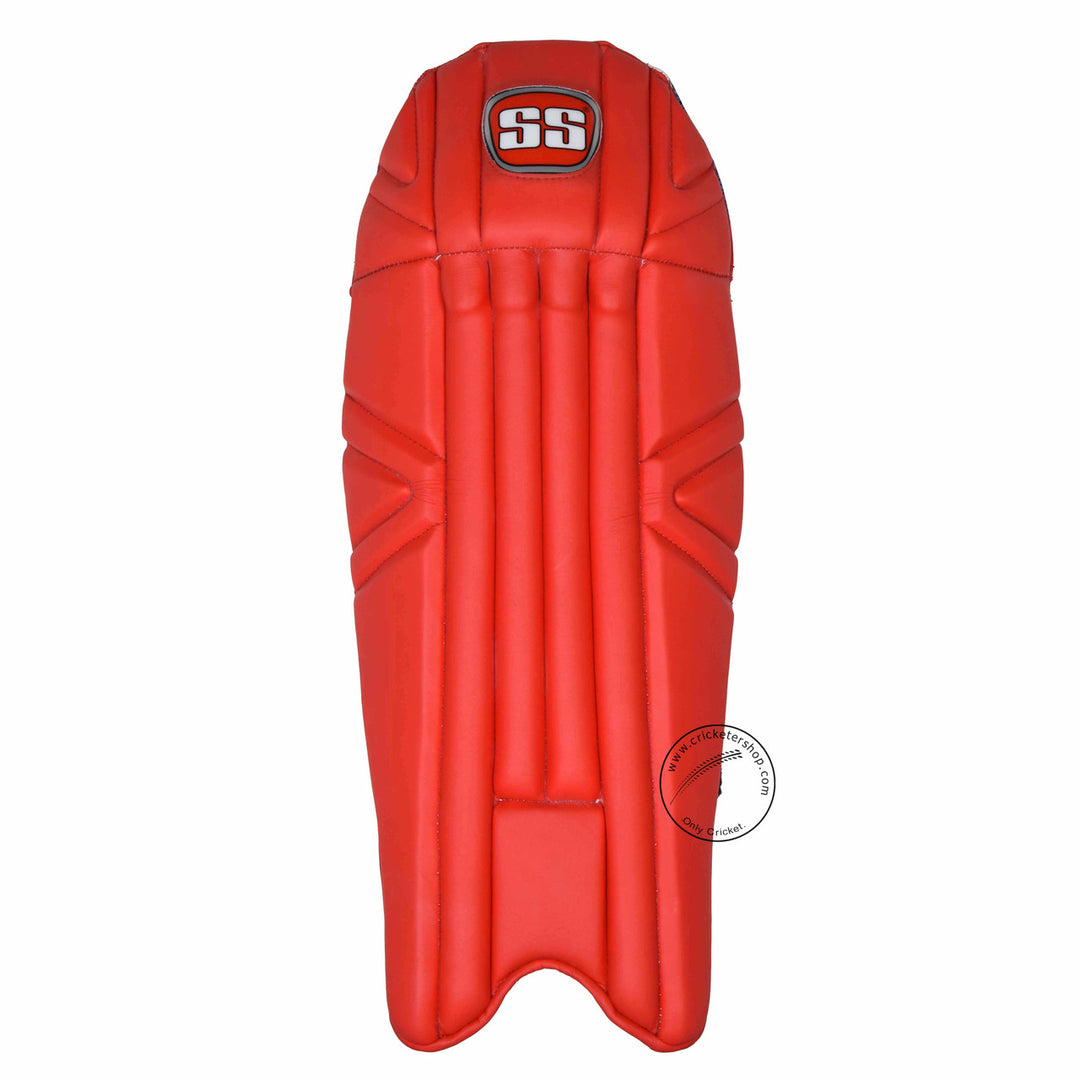 SS Players Series Red Wicket Keeping Leg Guard Pads Mens Size @ Front View