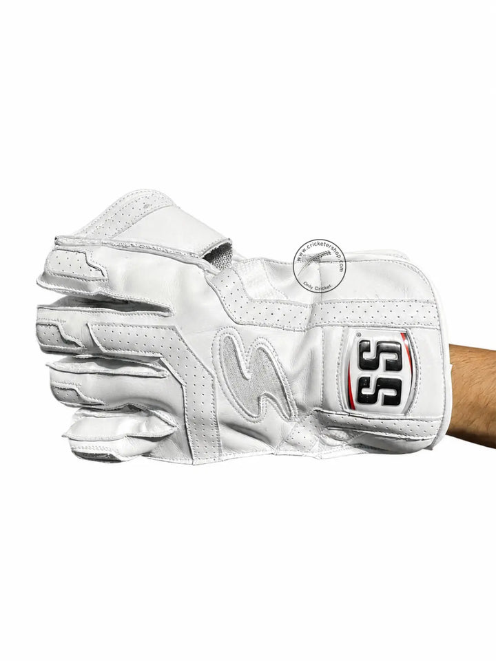 SS Reserve Edition White Cricket Wicket Keeping Gloves Size @ Left Back View