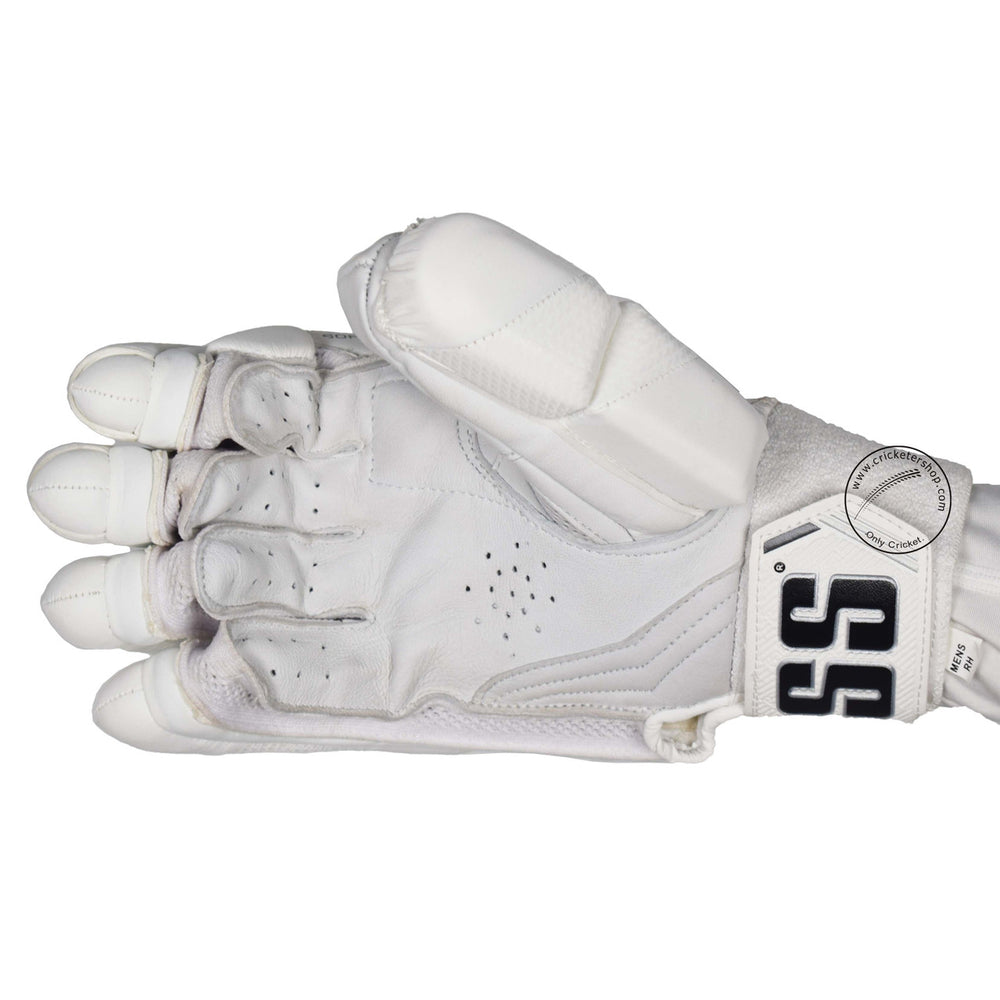 SS Super Test White Cricket Batting Gloves Mens Size @ Right Front View