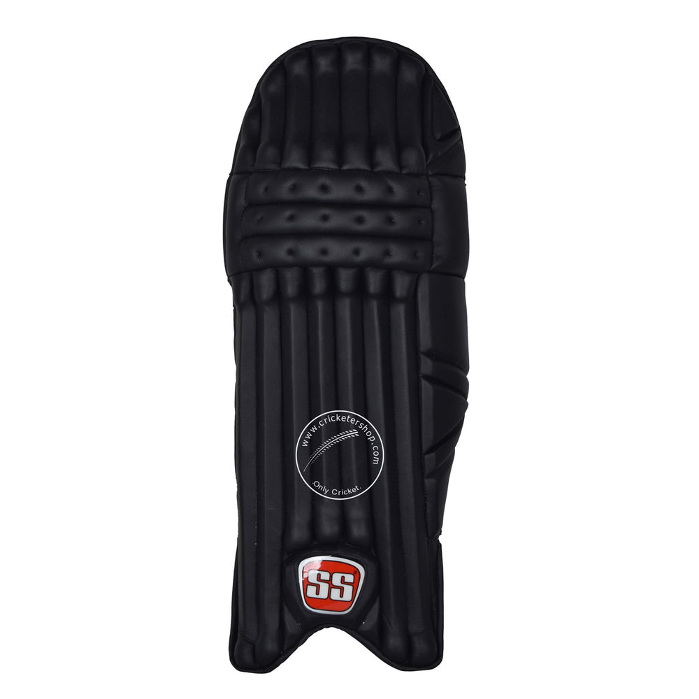 SS Test Opener Black Coloured Cricket Batting Leg Guard Pads Mens Size @ Front View