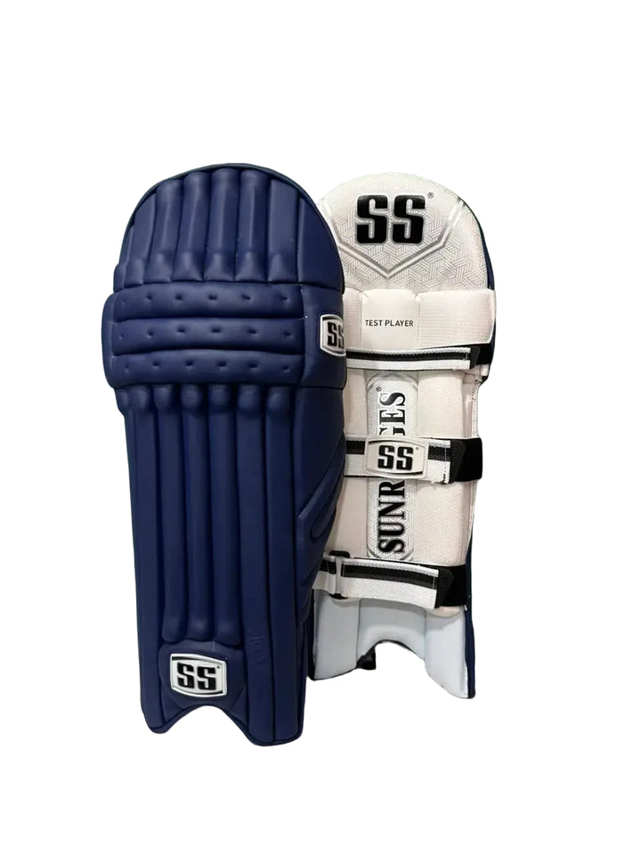 SS Test Player Navy Blue Cricket Batting Leg Guard Pads@front view