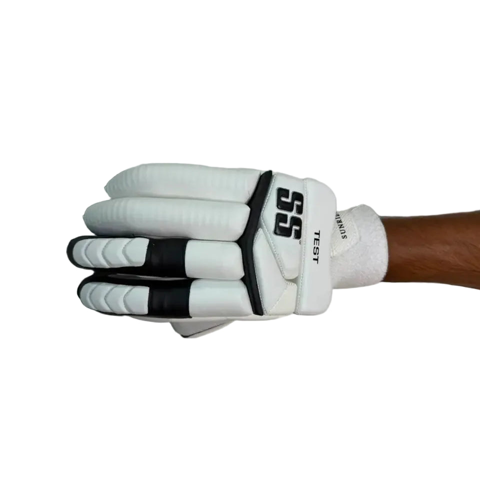 SS Test Player White Cricket Batting Gloves Mens Size @ Left Back View