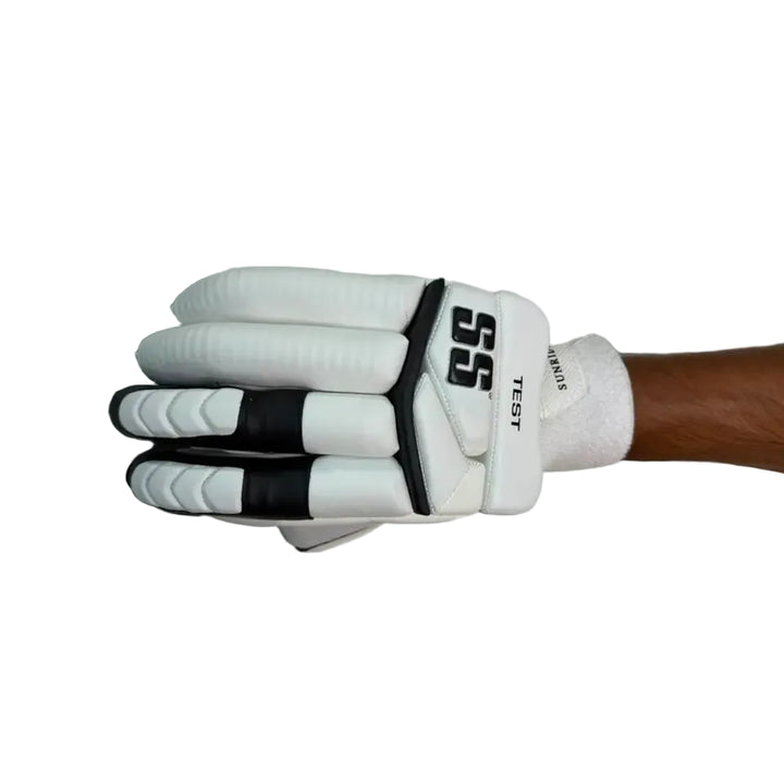 SS Test Player White Cricket Batting Gloves Mens Size @ Left Back View