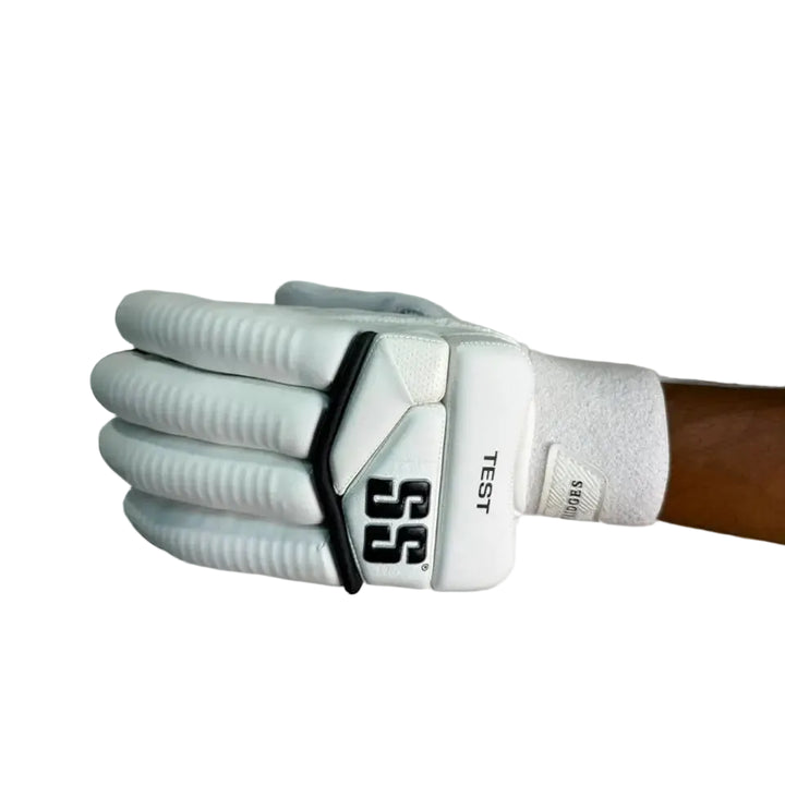 SS Test Player White Cricket Batting Gloves Mens Size @ Left Back View 2