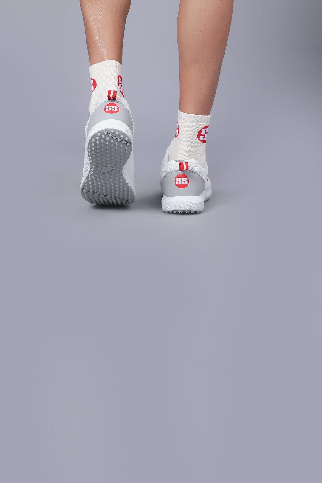 SS White Edition Rubber Cricket Shoes @ Back View 2