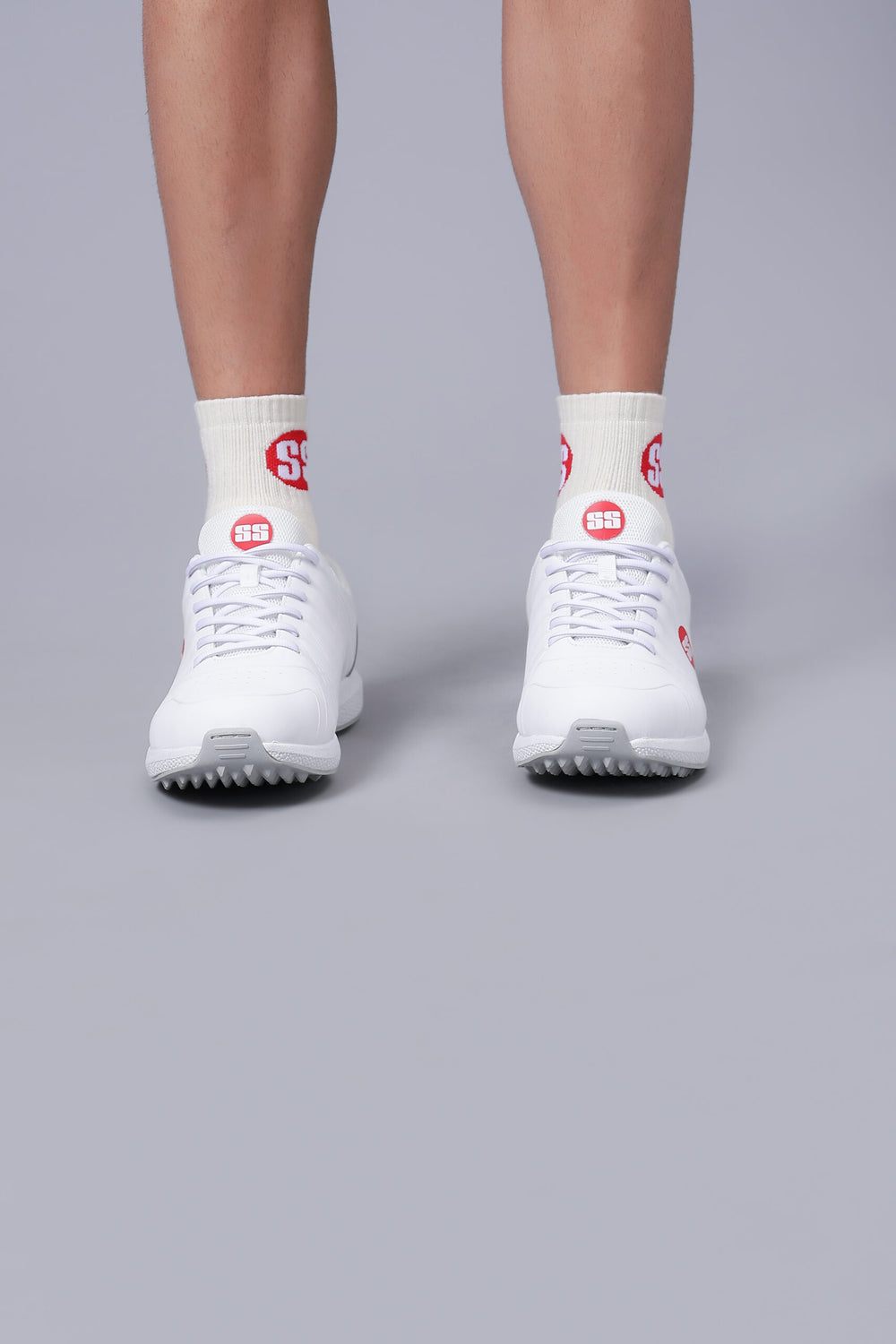 SS White Edition Rubber Cricket Shoes @ Front View