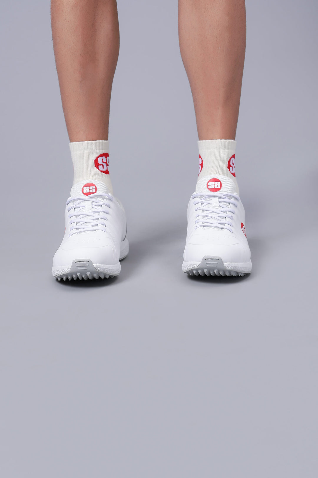 SS White Edition Rubber Cricket Shoes @ Front View