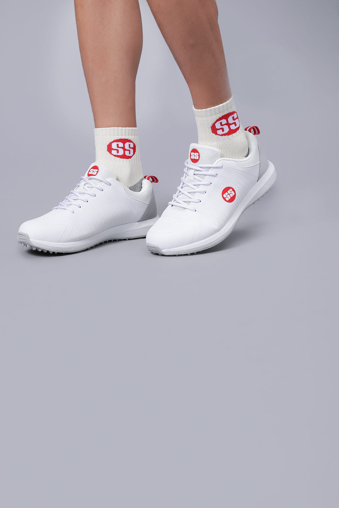 SS White Edition Rubber Cricket Shoes @ Side View