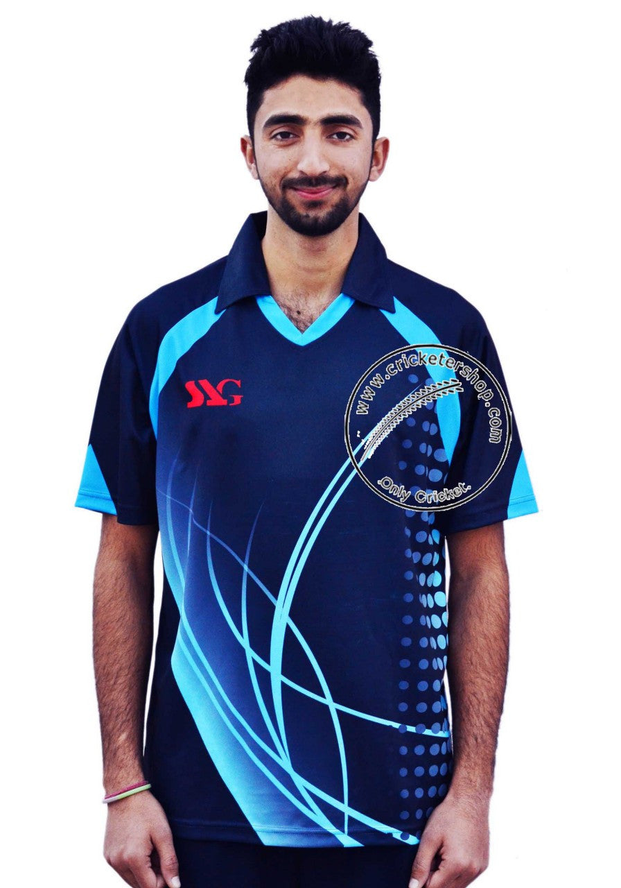 Customized Coloured Short Sleeves Cricket Jersey Design 1 @ T Shirt View