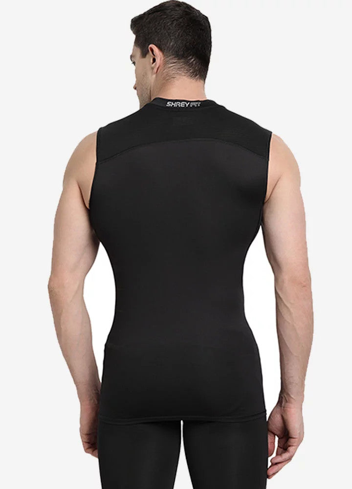 Shrey Intense Compression Sleeve Less Top Black Colour Back View