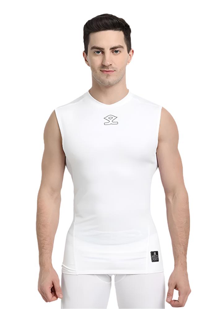 Shrey Intense Compression Sleeve Less Top Black White Front View