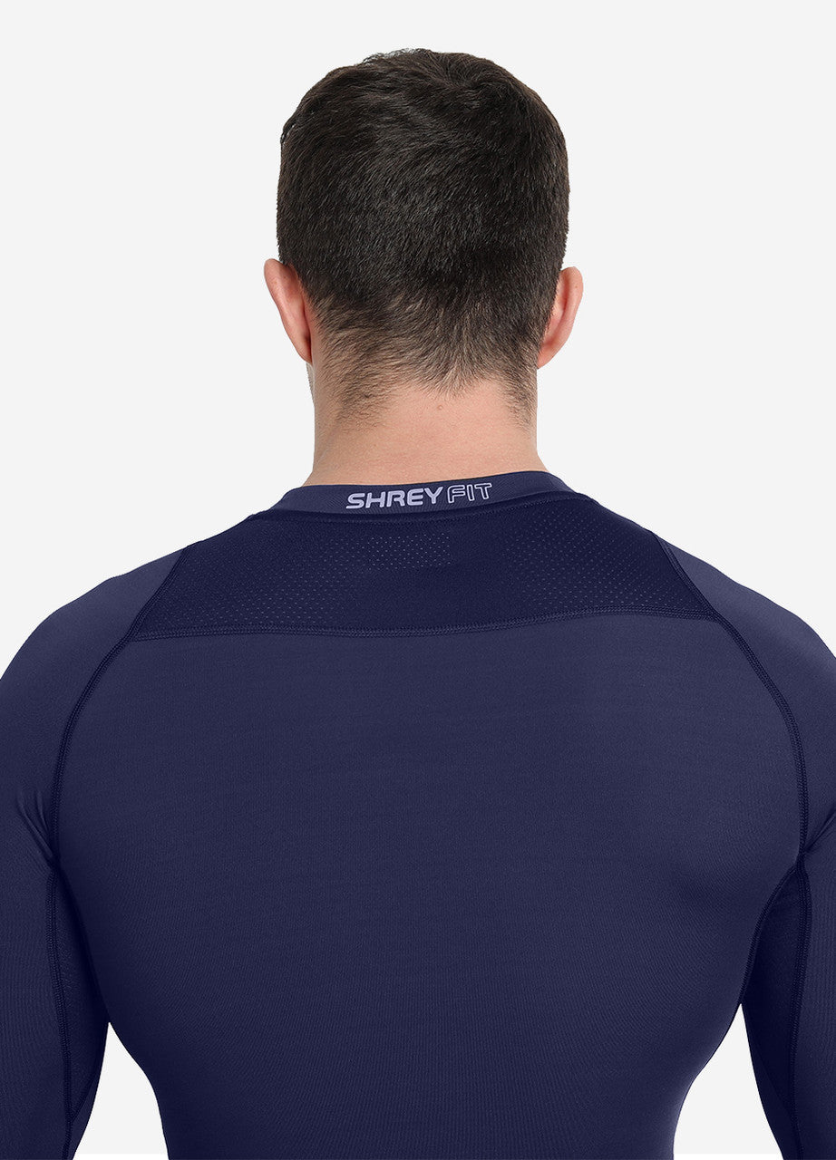 Shrey Intense Compression Long Sleeve Colour Navy Blue @ Back Close Up View