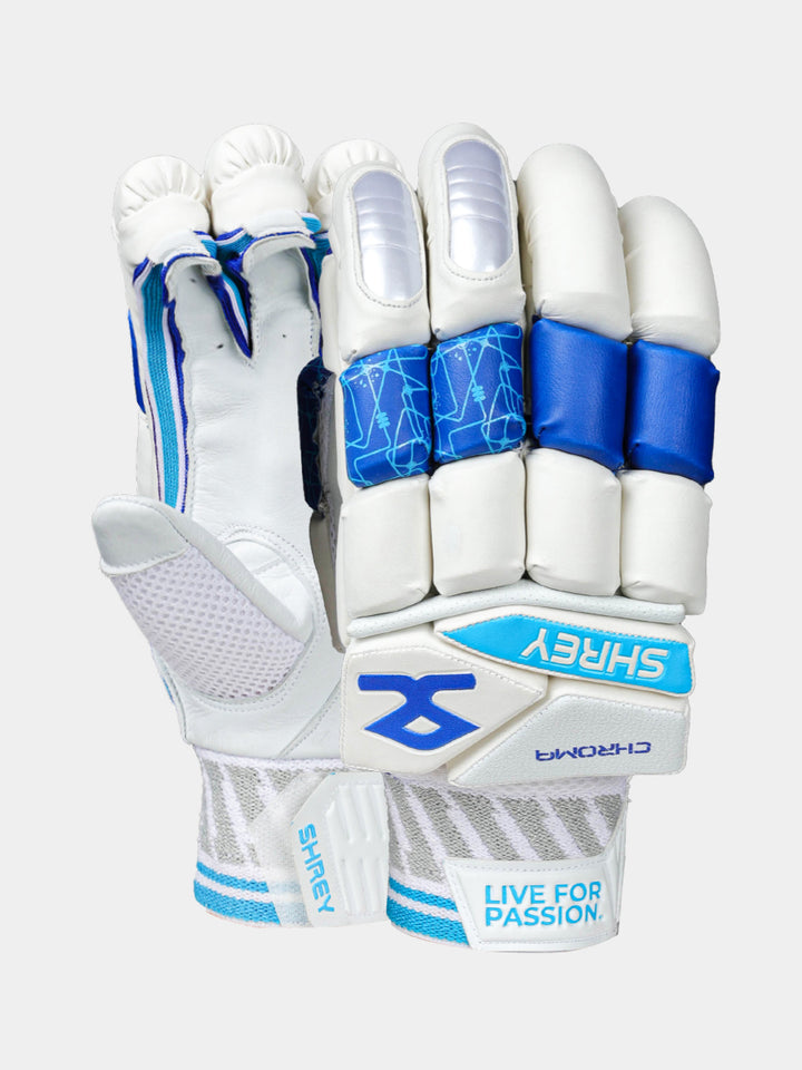 Shrey Chroma Cricket Batting Gloves White/Royal Blue Size@front view