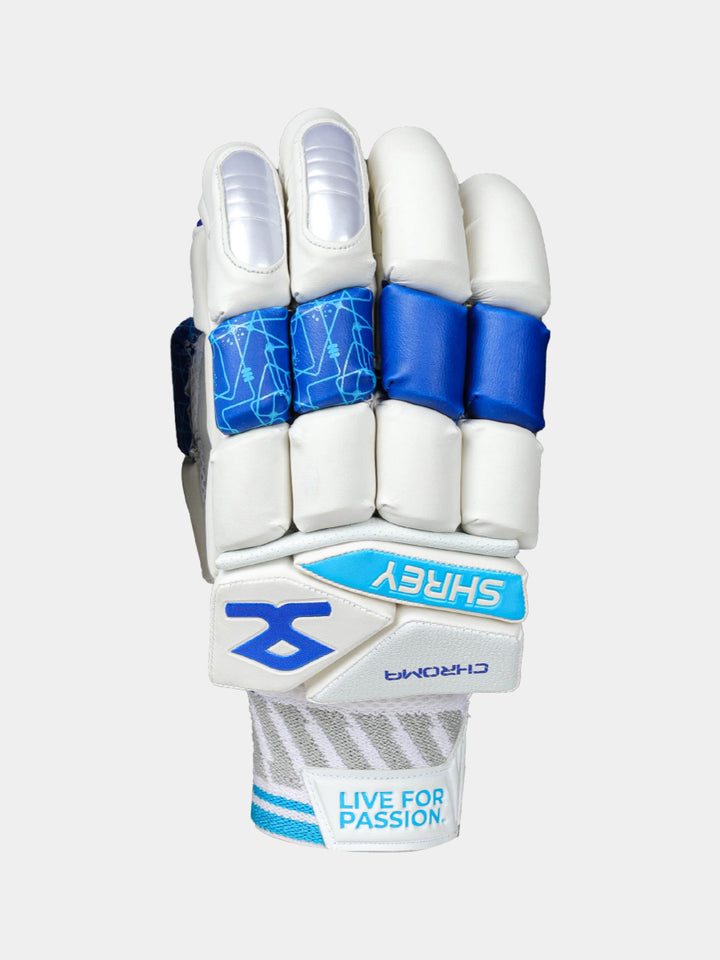 Shrey Chroma Cricket Batting Gloves White/Royal Blue Size@front view1