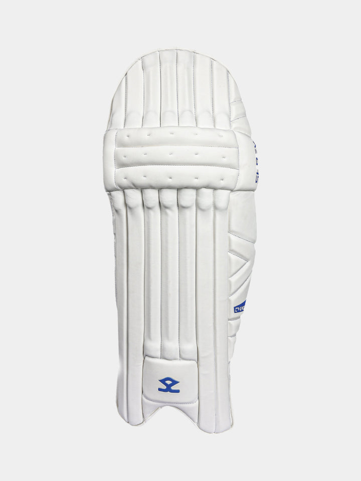 Shrey Chroma Cricket Batting Leg guard White/Royal Blue Size@front view1