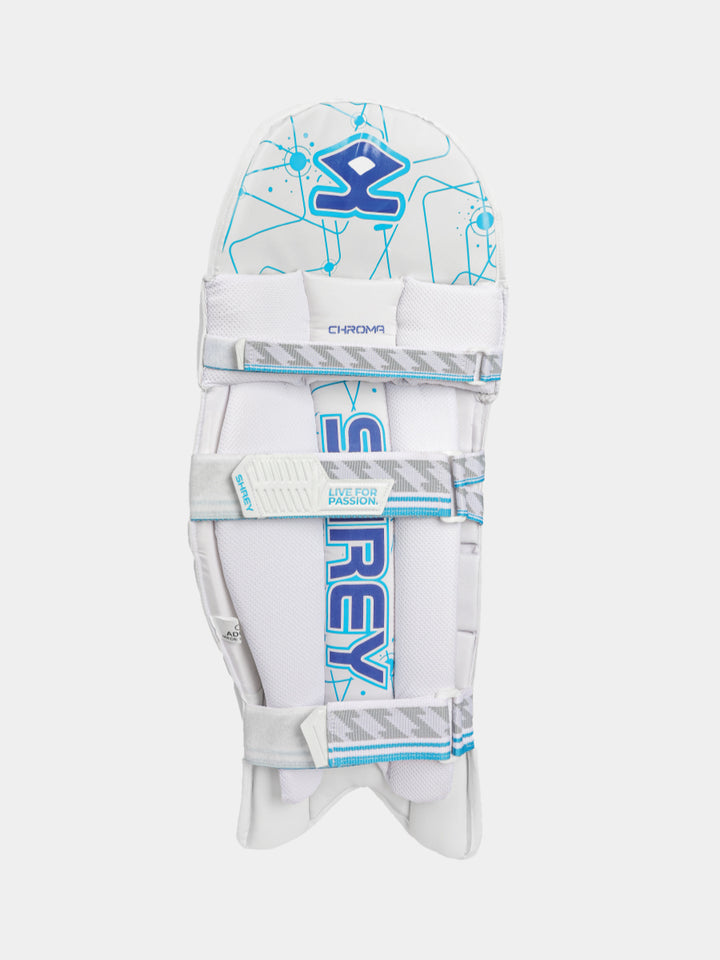 Shrey Chroma Cricket Batting Leg guard White/Royal Blue Size@front view2