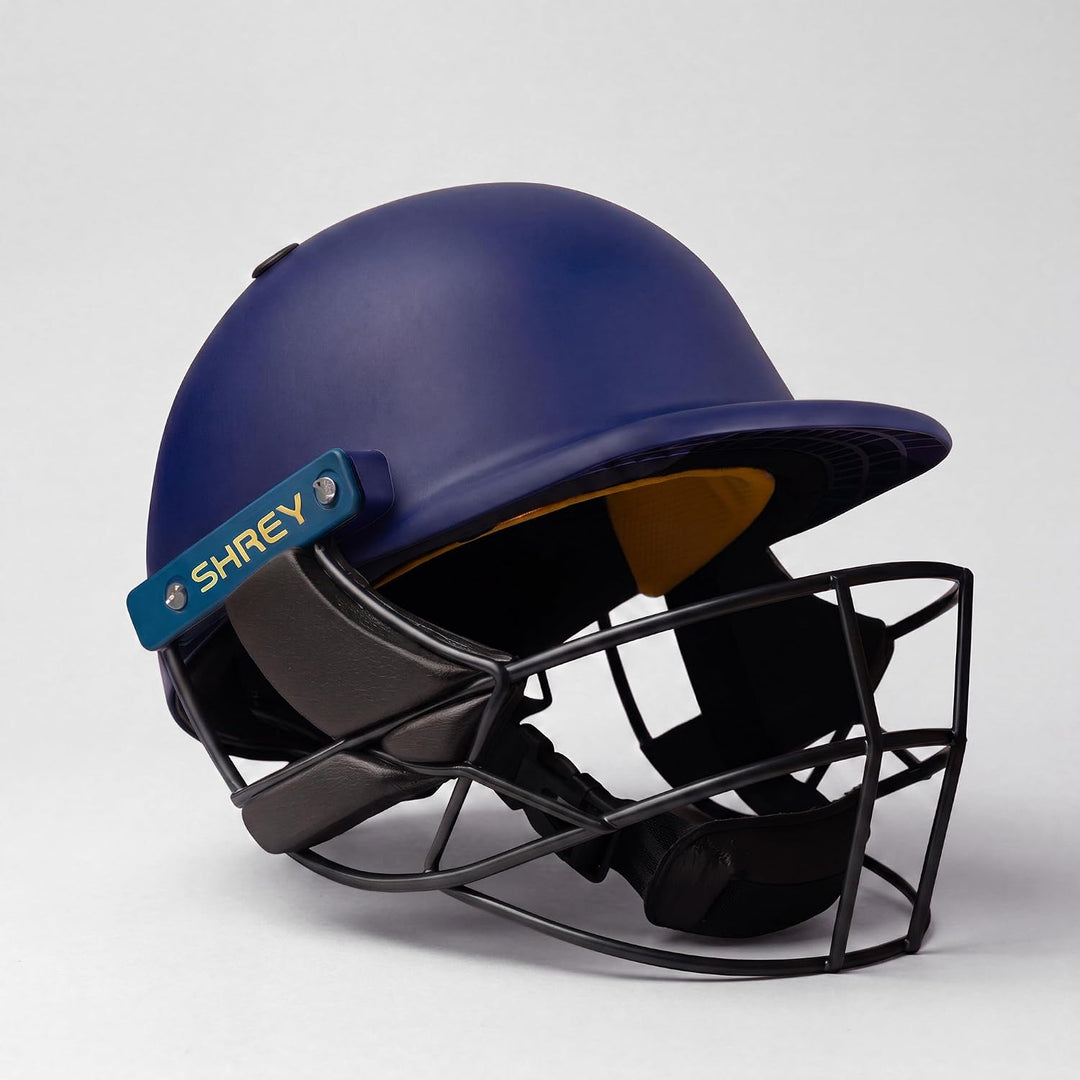 Shrey Chroma Stainless Steel Painted Grill Cricket Navy Helmet @ Front View