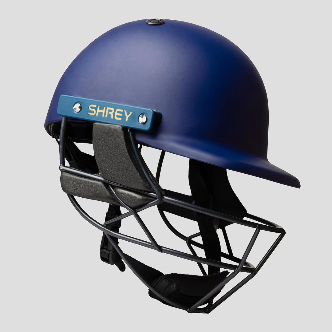 Shrey Chroma Stainless Steel Painted Grill Cricket Navy Helmet @ Side View 3