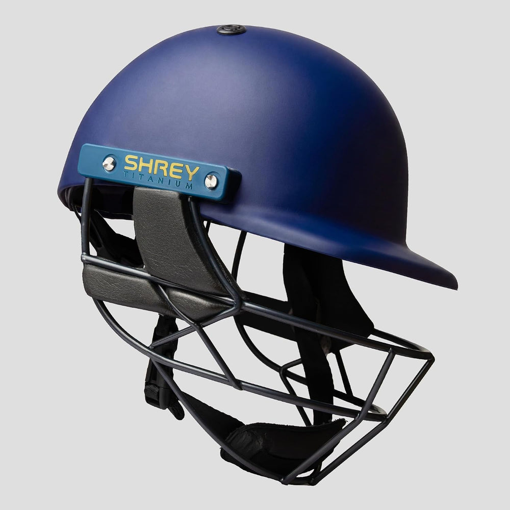 Shrey Chroma Titanium Painted Grill Cricket Navy Helmet @ Side View 2