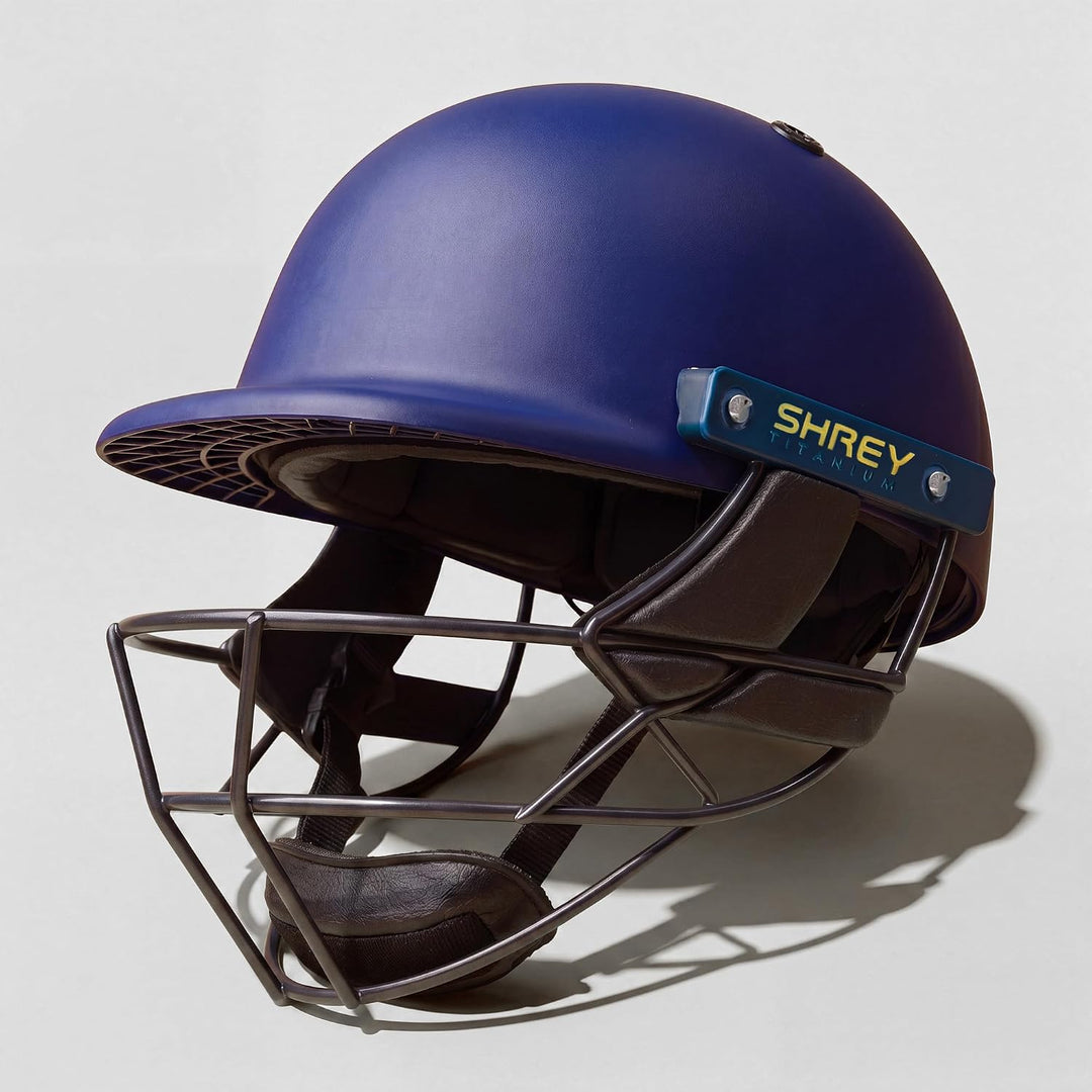 Shrey Chroma Titanium Painted Grill Cricket Navy Helmet @ Side View 3