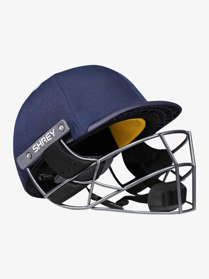 Shrey Elite Pro Cricket Helmet Navy Blue Titanium Visor @ Side View