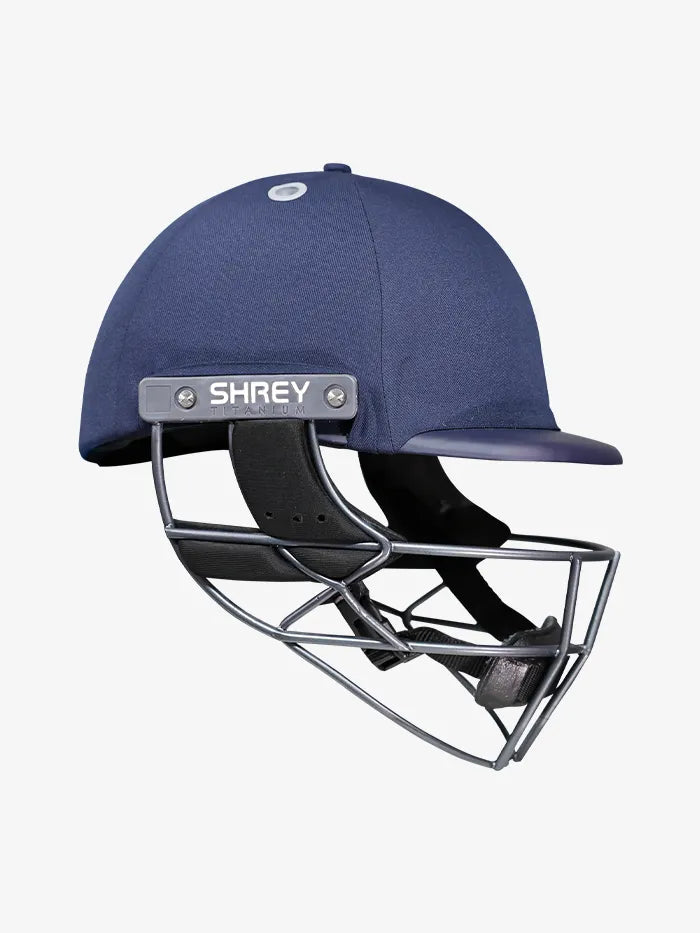 Shrey Elite Pro Cricket Helmet Navy Blue Titanium Visor @ Side View 2
