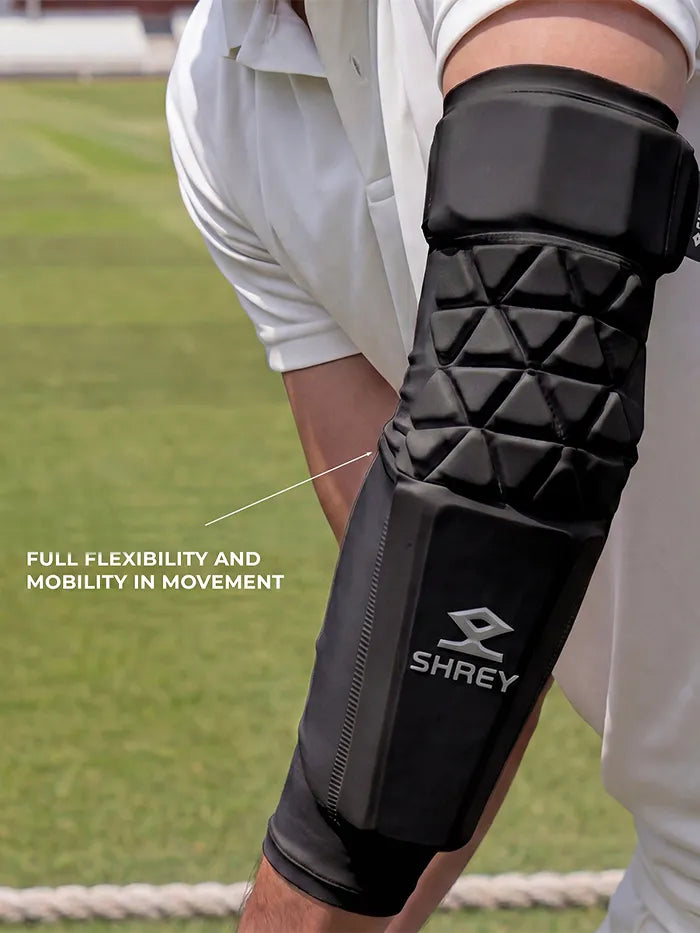 Shrey Legacy Cricket Batting Arm Guard @ Close Up View Black 2